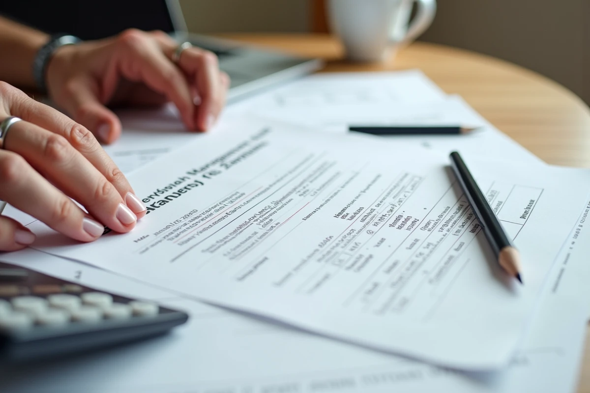 Contrat de maître d'œuvre avec pourcentages d'honoraires pour une rénovation posé sur un bureau