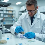 Dermatologue en laboratoire suisse examinant des cellules souches de follicules pileux pour la greffe capillaire
