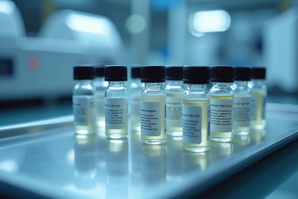 Échantillons de cellules souches capillaires dans des flacons cryogéniques en laboratoire suisse de biotechnologie
