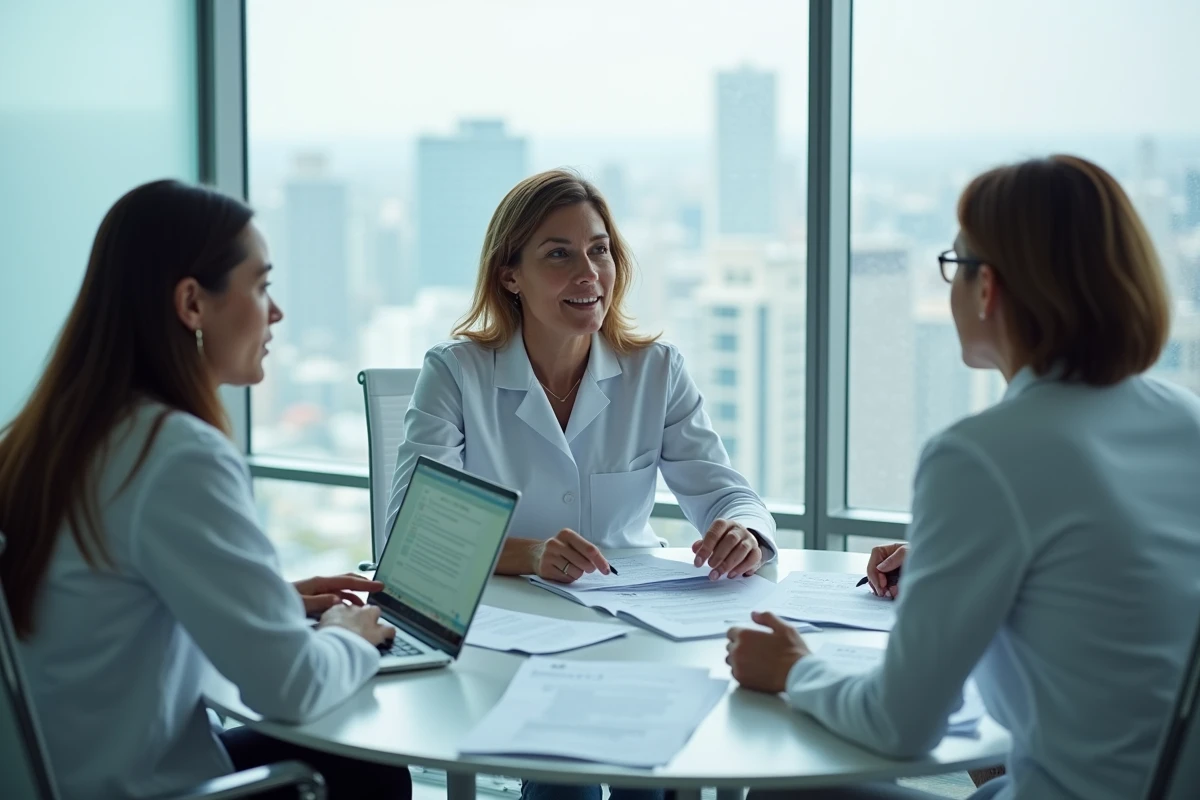 Équipe de professionnels de santé mentale discutant de la sortie du DSM 6 autour d'une table de réunion