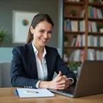 Femme confiante en blazer dans un bureau professionnel