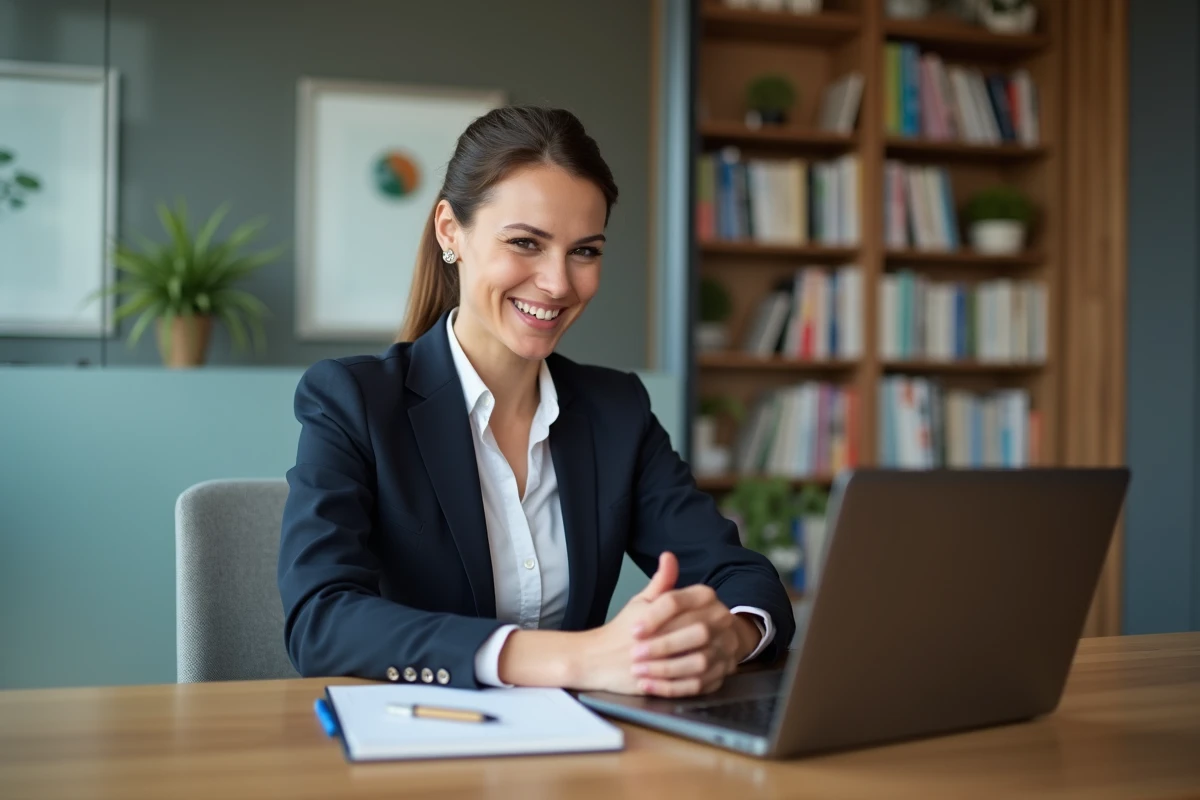 Femme confiante en blazer dans un bureau professionnel