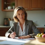 Femme d'affaires examinant des documents de prêt immobilier