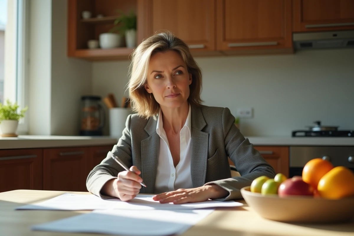 Femme d'affaires examinant des documents de prêt immobilier