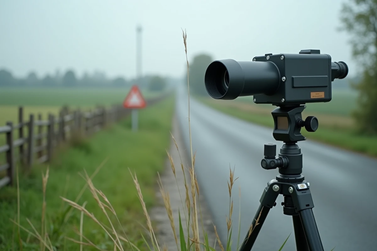 Radar jumelles de contrôle de vitesse installé en bord de route rurale sans policier présent