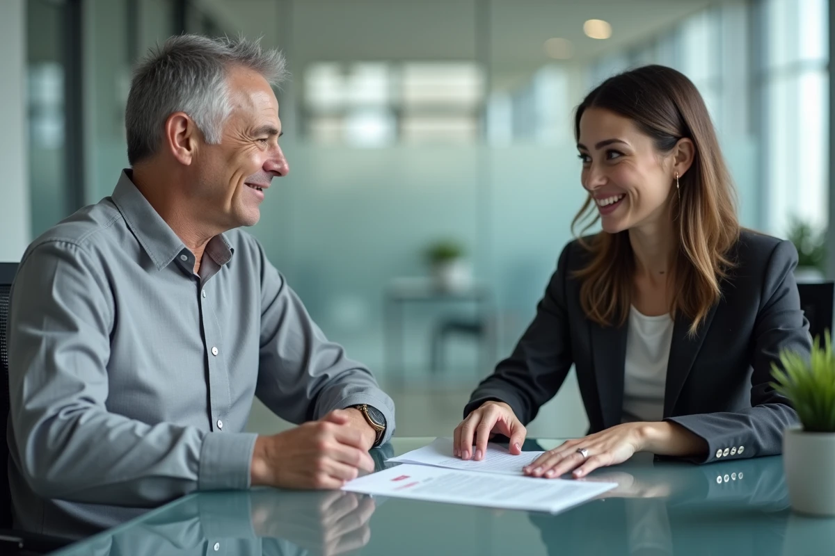Réunion entre un client et un conseiller en assurance pour discuter de la résiliation d'un contrat